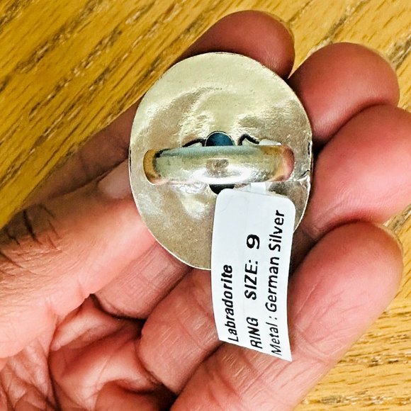 Labradorite Real Gemstone Ring Large 1.25 Inches Ornate Setting Ring Size 9 - Picture 6 of 9